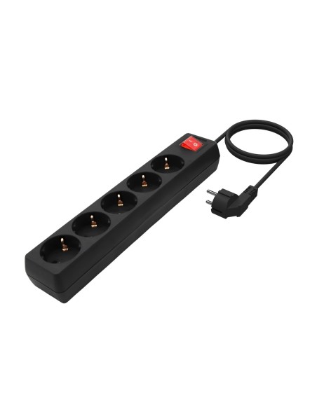 BASE MULTIPLE AISENS 5 TOMAS CON INTERRUPTOR CON CABLE 3x1.5MM2 NEGRO 1.4M