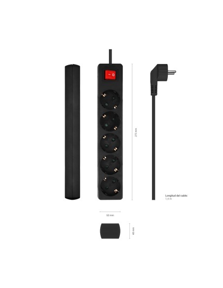 BASE MULTIPLE AISENS 5 TOMAS CON INTERRUPTOR CON CABLE 3x1.5MM2 NEGRO 1.4M