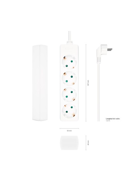 BASE MULTIPLE AISENS 4 TOMAS SIN INTERRUPTOR CON CABLE 3x1.5MM2 BLANCO 1.4M