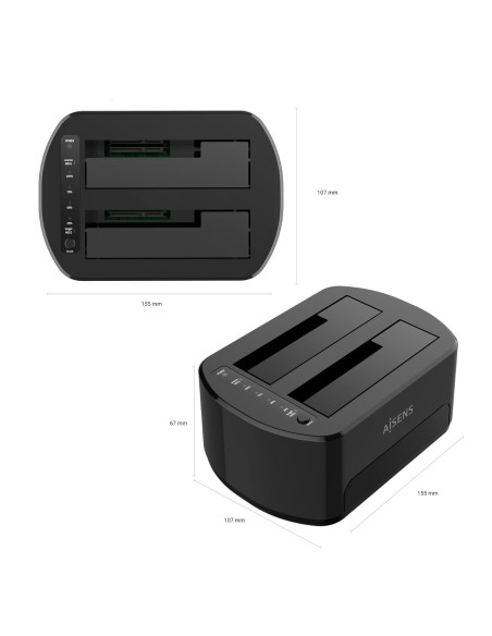 ESTACION DOCKING AISENS DOBLE ASDS-D03B SATA 2.5 3.5 A USB 3.0 3.1 GEN1 CLONE