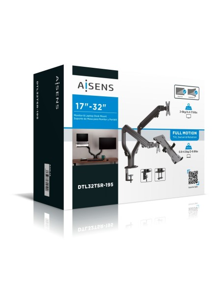 SOPORTE MESA AISENS CONTRAPESO GIRATORIO E INCLINABLE PORTATIL MONITOR 8KG 17-32