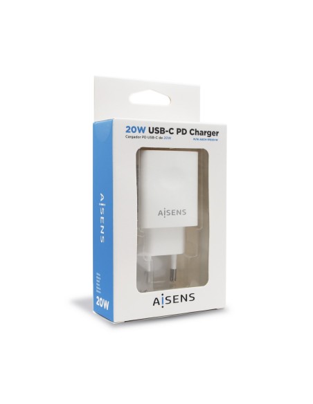 AISENS Cargador USB-C PD 3.0 1 Puerto 1x USB-C 20 W, Blanco