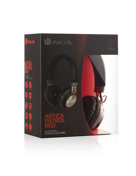 NGS Artica Patrol Red Auriculares Diadema Conector de 3,5 mm Bluetooth Negro, Rojo