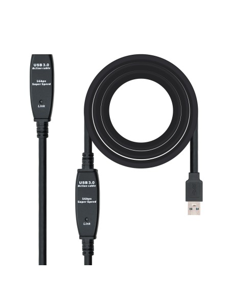 Nanocable Cable USB 3.0 prolongador con amplificador, tipo A M-A H, 10m