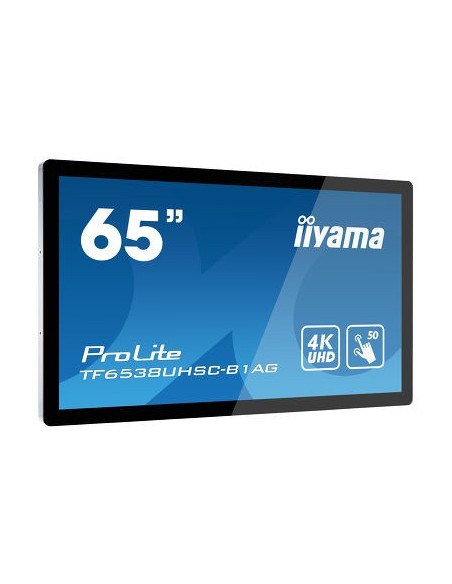iiyama TF6538UHSC-B1AG pantalla de señalización Panel plano interactivo 165,1 cm (65") LED 4K Ultra HD Negro Pantalla táctil