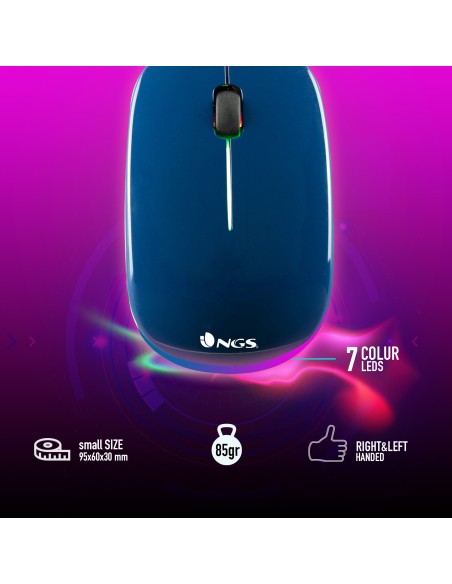 NGS Addict Blue ratón Ambidextro USB tipo A Óptico 1000 DPI