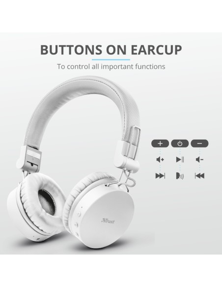 Trust 23909 auricular y casco Auriculares Diadema Conector de 3,5 mm MicroUSB Bluetooth Blanco