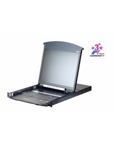 ATEN Consola LCD dual rail con switch KVM por IP integrado multi-interfaz Cat 5 de 16 puertos de 1 consola local y 1 consola