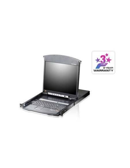 ATEN Consola LCD dual rail con switch KVM por IP integrado multi-interfaz Cat 5 de 16 puertos con acceso compartido desde