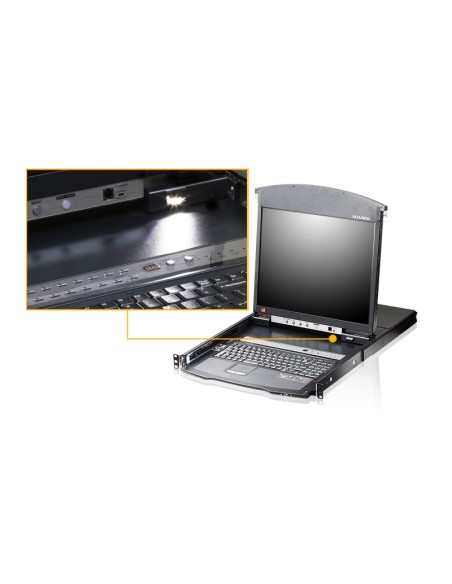 ATEN Consola LCD dual rail con switch KVM por IP integrado multi-interfaz Cat 5 de 16 puertos con acceso compartido desde