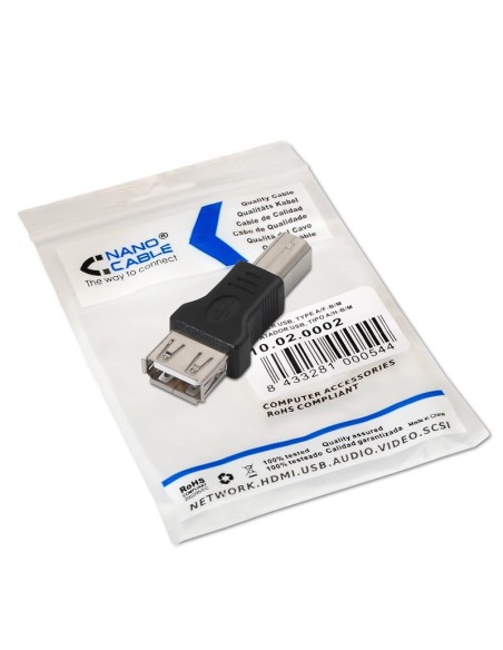 Nanocable 10.02.0002 cambiador de género para cable USB 2.0 B USB 2.0 A Negro