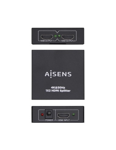 AISENS HDMI Duplicador 4K@30HZ 1x2 con alimentación, Negro