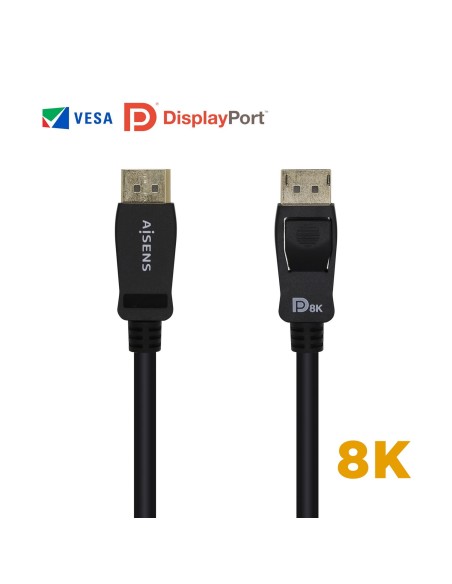 AISENS Cable Displayport Certificado V1.4 8k@60hz, DP M-DP M, Negro, 1.0m