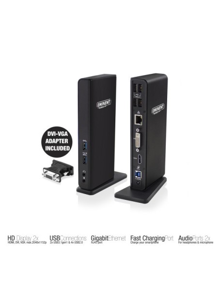 Eminent EM1500 base para portátil y replicador de puertos USB 3.0 (3.1 Gen 1) Type-A Negro