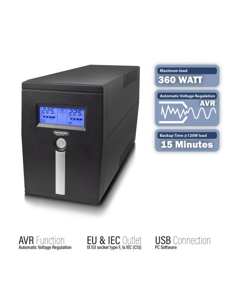 Eminent EM3940 sistema de alimentación ininterrumpida (UPS) 1 salidas AC Línea interactiva 600 VA 360 W
