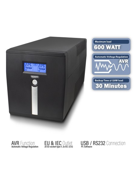 Eminent EM3941 sistema de alimentación ininterrumpida (UPS) 2 salidas AC Línea interactiva 1000 VA 600 W