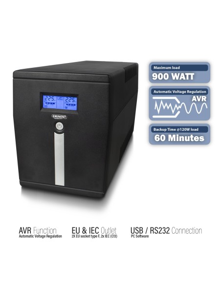 Eminent EM3942 sistema de alimentación ininterrumpida (UPS) 2 salidas AC Línea interactiva 1500 VA 900 W