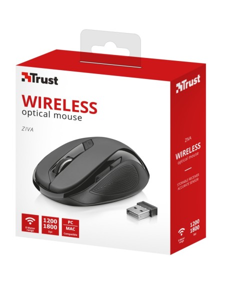 Trust Ziva ratón RF inalámbrico Óptico 1800 DPI mano derecha
