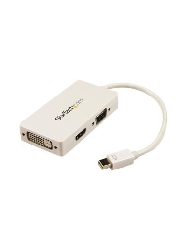 StarTech.com Adaptador Conversor de Mini DisplayPort a VGA DVI o HDMI - Convertidor A V 3 en 1 para viajes - Blanco