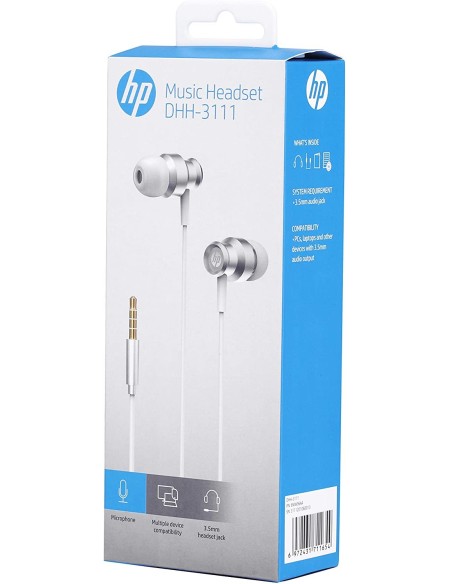 HP DHH-3111 Alámbrico Auriculares Dentro de oído Calls Music Plata