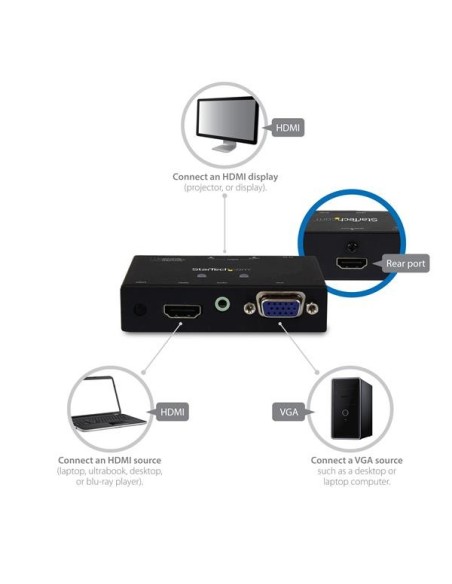 StarTech.com Switch Conversor 2x1 VGA + HDMI a HDMI con Conmutado Prioritario y Automático - Selector 1080p
