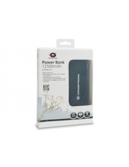 Conceptronic CPOWERBK12500 batería externa Negro, Gris Ión de litio 12500 mAh