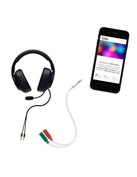 Nanocable Cable adaptador Audio Jack 3.5 M 4pines - 2xJack 3.5 H 3pines, blanco, 20 cm