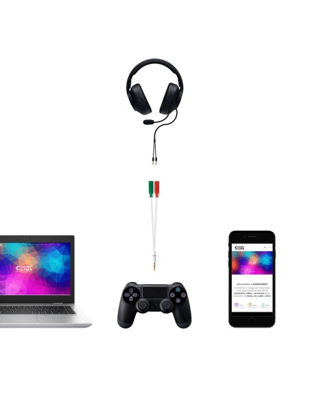 Nanocable Cable adaptador Audio Jack 3.5 M 4pines - 2xJack 3.5 H 3pines, blanco, 20 cm