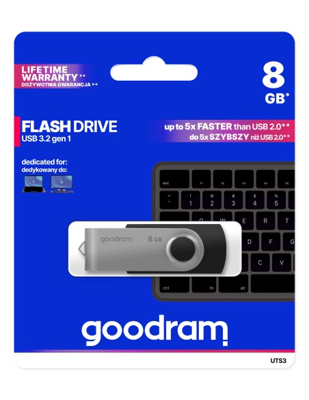 Goodram UTS3 unidad flash USB 8 GB USB tipo A 3.0 (3.1 Gen 1) Negro