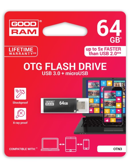 Goodram TWIN 64GB USB 3.0 unidad flash USB USB Type-A   Micro-USB 3.0 (3.1 Gen 1) Negro