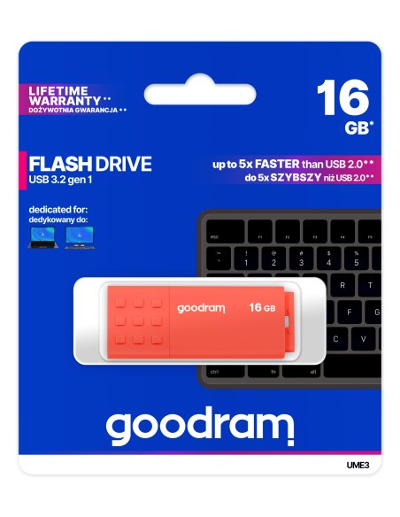 Goodram UME3-0160O0R1 unidad flash USB 16 GB USB tipo A 3.2 Gen 1 (3.1 Gen 1) Naranja