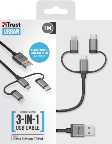 Trust 22693 cable USB 1 m USB 2.0 USB A Micro-USB B Negro, Plata