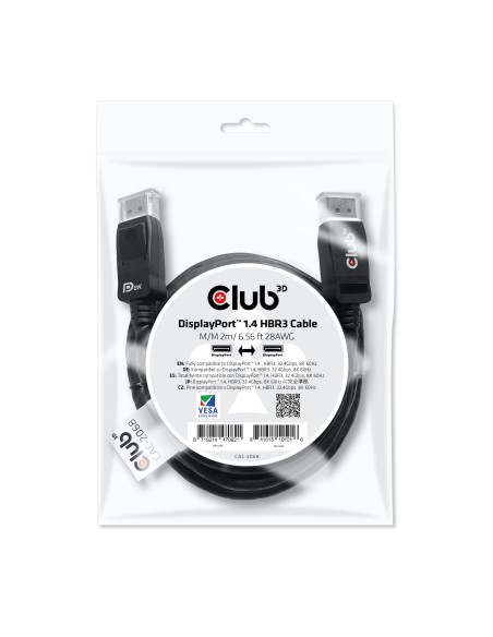 CLUB3D DisplayPort 1.4 HBR3 Cable M M 2 metro 8K60Hz