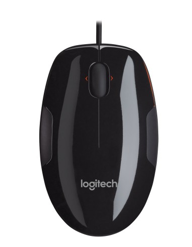 Logitech M150 ratón USB Laser Ambidextro Negro, Naranja
