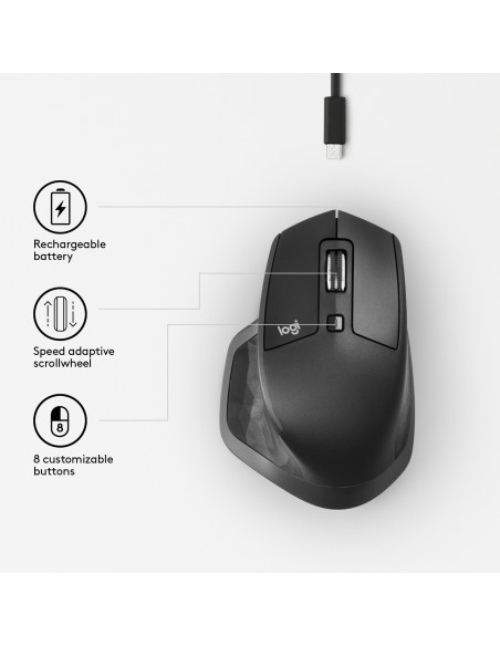 Logitech MX Master 2S ratón mano derecha RF inalámbrica + Bluetooth Laser 1000 DPI