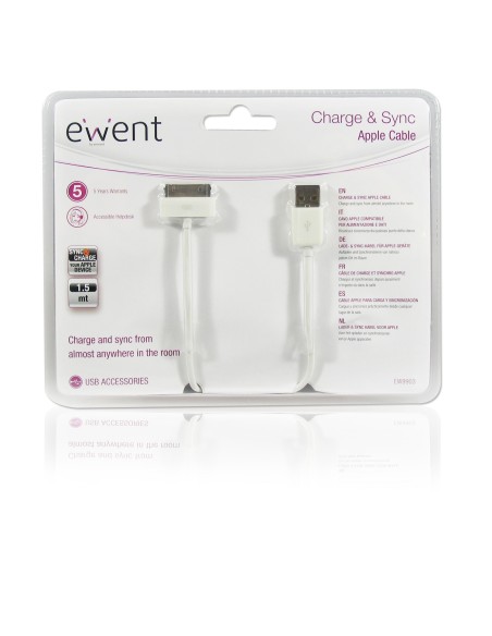 Ewent EW9903 cable de teléfono móvil USB A Apple 30-p Blanco 1,5 m