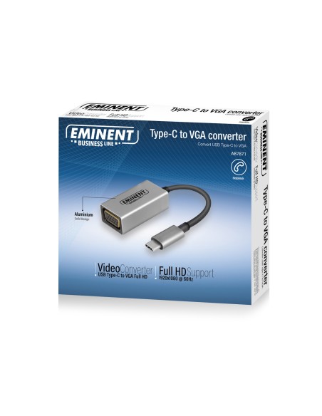 Eminent AB7871 adaptador de cable USB Type-C VGA Aluminio, Negro
