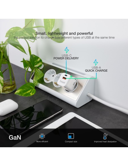 CARGADOR DOBLE USB-C + USB A TOOQ BLANCO