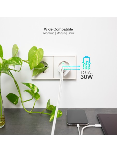 CARGADOR DOBLE USB-C + USB A TOOQ BLANCO