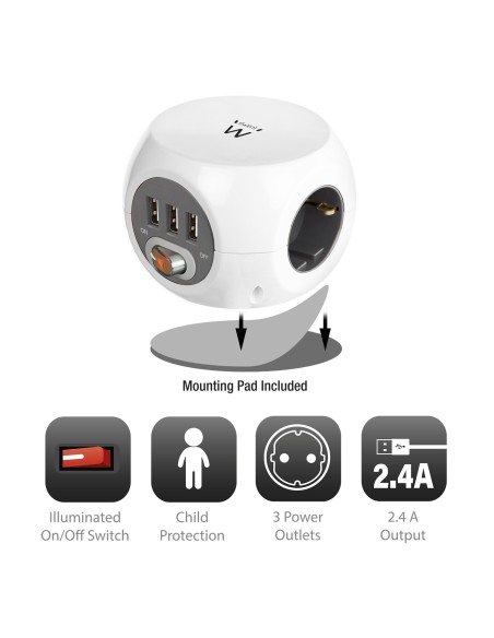 Ewent EW3939 base múltiple 1,5 m 3 salidas AC Interior Blanco