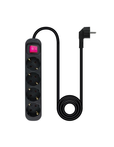 Nanocable Regleta de enchufes de 4 tomas con interruptor, 1.4 metros Negra