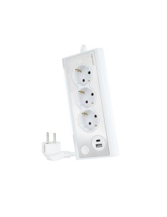 Nanocable Regleta de Sobremesa con 3 Tomas de Tierra y 2 USB´s con Luz, Blanco