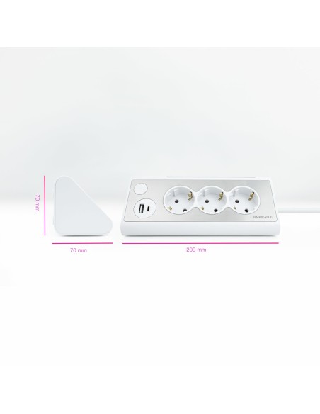 Nanocable Regleta de Sobremesa con 3 Tomas de Tierra y 2 USB´s con Luz, Blanco