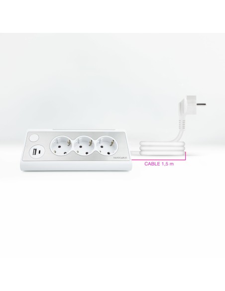 Nanocable Regleta de Sobremesa con 3 Tomas de Tierra y 2 USB´s con Luz, Blanco