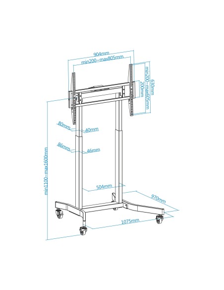 TooQ LUX Soporte de Suelo con Ruedas y Regulación Eléctrica de Altura para Pantallas 55"-100", Negro