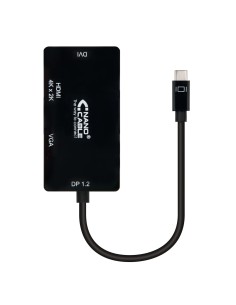 Nanocable Conversor USB-C a VGA   DVI   HВЬШ, 3 En 1. USB-C M-VGA H-DVI H-HDMI H 4K, Negro, 10 cm