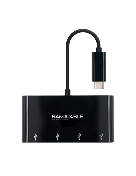 Nanocable Adaptador USB-C a 4xUSB 3.0. USB-C M-USB 3.0 H, Negro, 10 cm