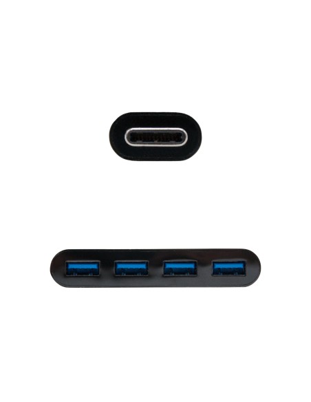 Nanocable Adaptador USB-C a 4xUSB 3.0. USB-C M-USB 3.0 H, Negro, 10 cm