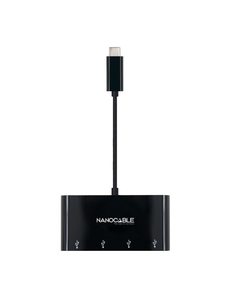 Nanocable Adaptador USB-C a 4xUSB 3.0. USB-C M-USB 3.0 H, Negro, 10 cm
