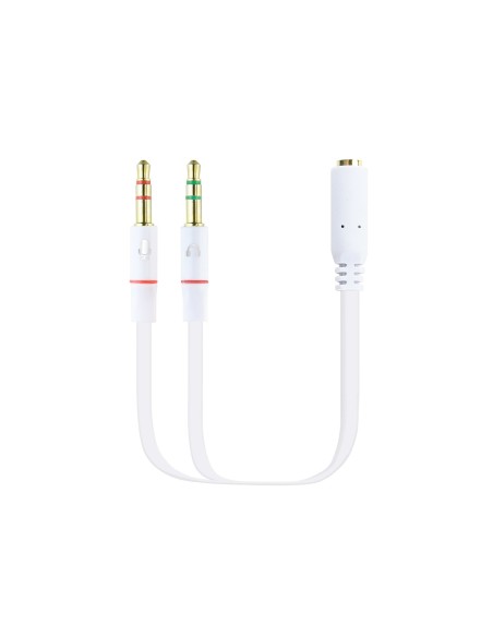 Nanocable Cable Adaptador Audio Jack 3.5 H de 4 Pines a 2 Jack 3.5 M de 3 Pines, Blanco, 20 Cm